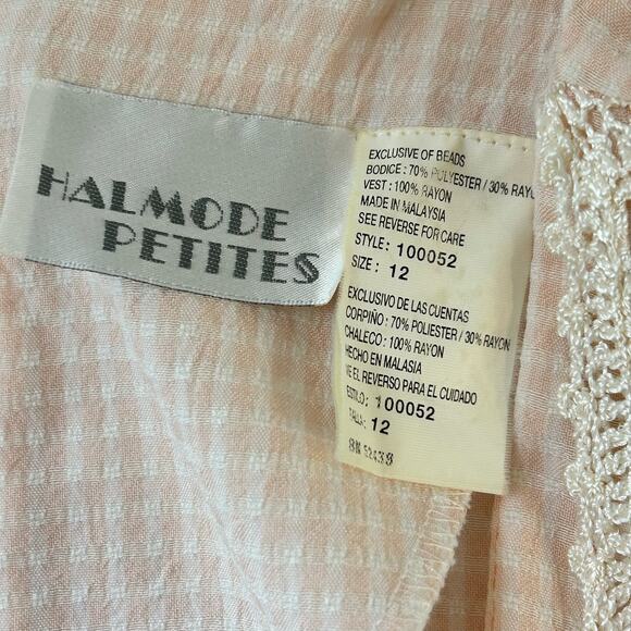80s Vintage Cottage Core Midi Dress Crochet Vest Pastel Pink Gingham Prairie - Picture 8 of 10